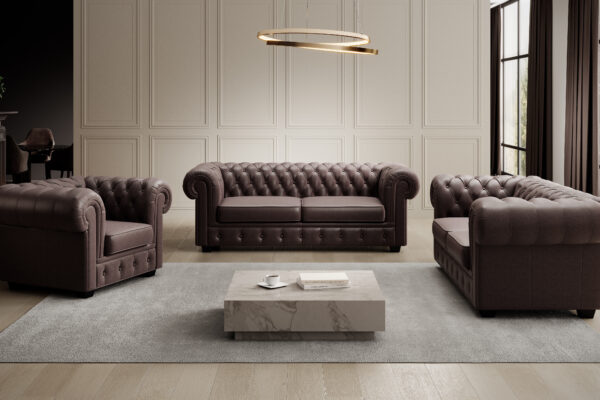 Minkštų baldų komplektas Belmont 3+2+1 Chesterfield stiliaus